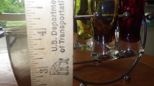 Colorful Cordial Shot Liqueur glasses in Round Chrome Carrier GUC Red Yellow +