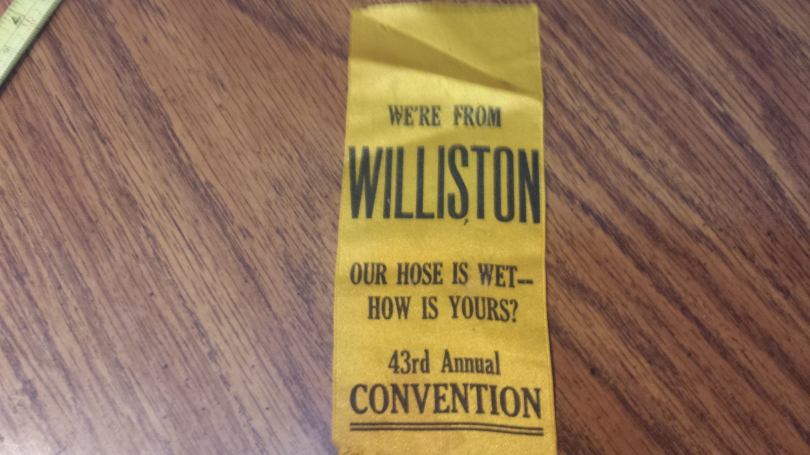 1927 Williston North Dakota Fireman's Convention Harvey Tournament Ribbon