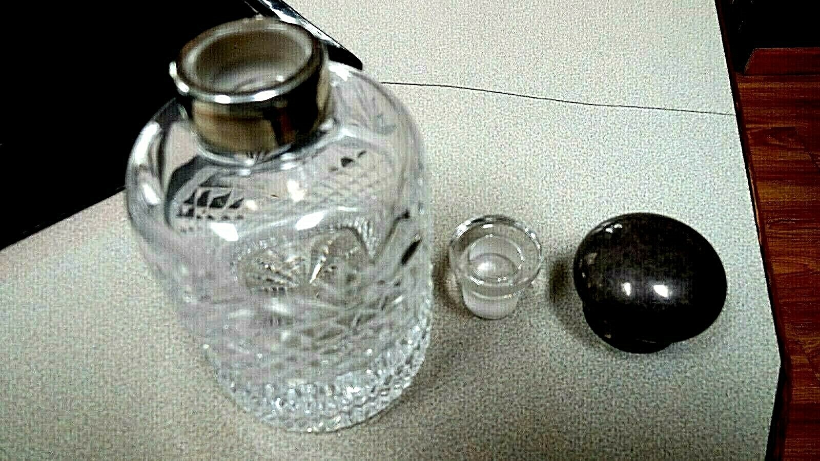 Vingage Lead Crystal Cut Glass Dresser Jar with Sterling Coverd Top