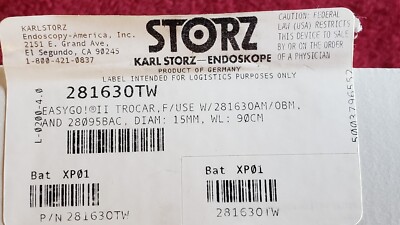 Karl Storz 28163OTW EASY GO II TROCAR DIA 15mm WL 89cm (800A)