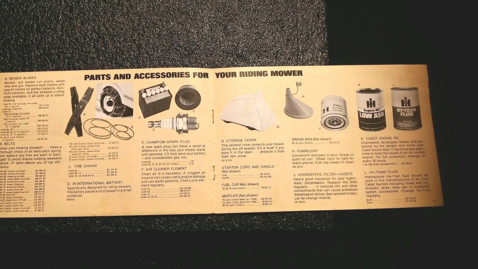 INTERNATIONAL HARVESTER /CUB CADET POWER LAWN PRODUCTS PARTS & SERVICE BROCHURE