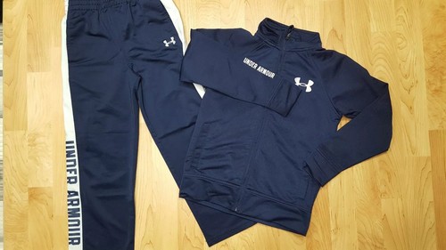 Under Armour Boys 6 Blue & White Athletic Sport Warm Up Suit Jacket & Pants EUC