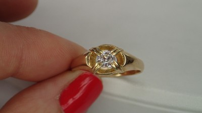 Mine Cut Art Deco Belcher Style Diamond Ring .33 tcw 18K size 8 European marks