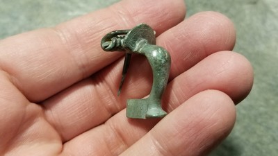 Ancient Roman Bronze FIBULA BROOCH (#2) Knee Type, Original Pin Intact, Green