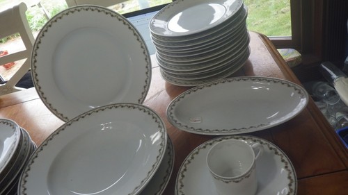 Suisse Langenthal Fine China Dinnerware set White china black gold floral 35pcs