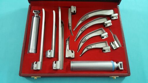 Set of 10 Laryngoscope Macintosh Mac + Miller BLADES & 2 HANDLES EMT Anesthesia