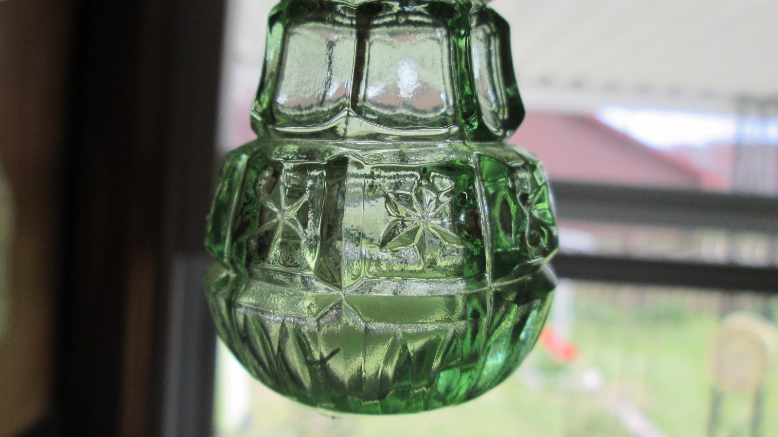 Vintage Toothpick Holder Depression Glass GREEN Star Pattern Vase Shape