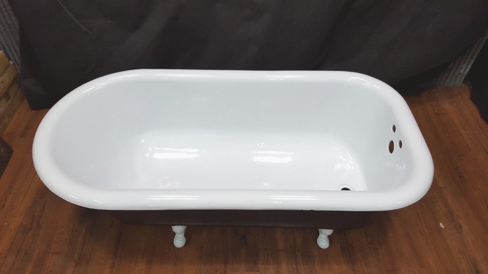 Vintage Black & White Restored Cast Iron Free Standing Bath Tub