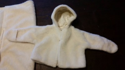 HOLIDAY TIME ! Infants 0-6 Mo. Hand Made Faux Fur Hoody Jacket w Matching Buntin