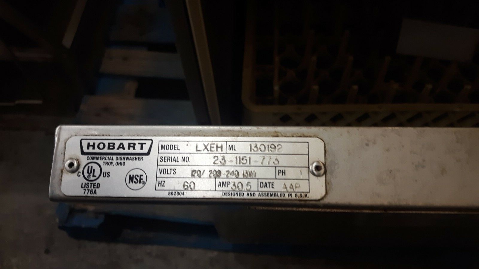 *USED* HOBART LXEH UNDERCOUNTER HIGH TEMP SANITIZING DISHWASHER - LATE MODEL!