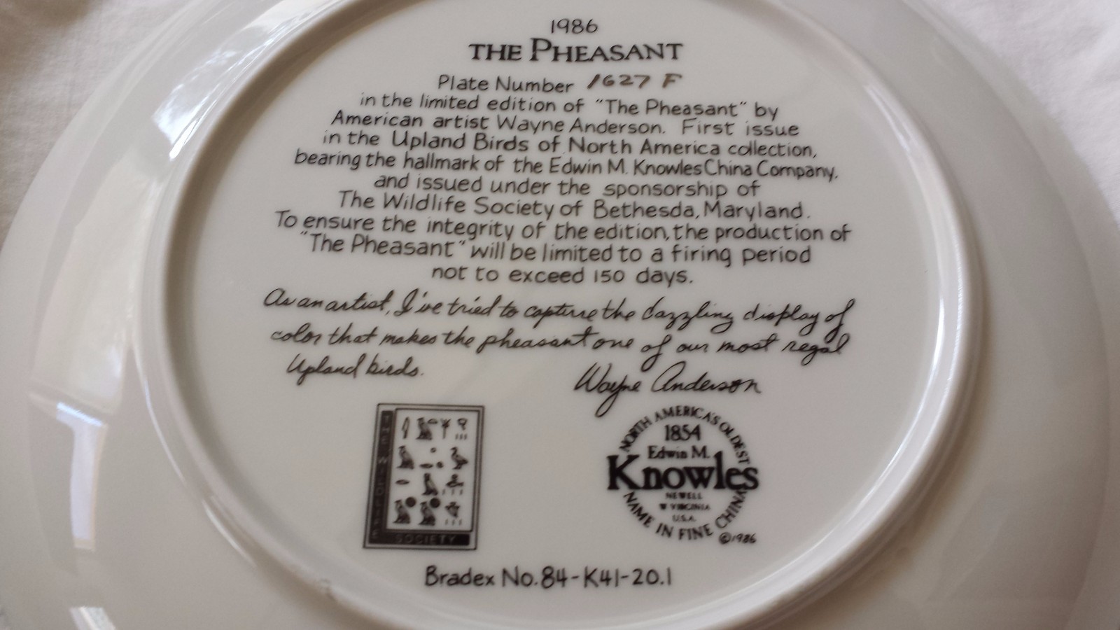 Edwin M. Knowles The Pheasant UPLAND BIRDS OF NORTH AMERICA~PLATE~WAYNE ANDERSON