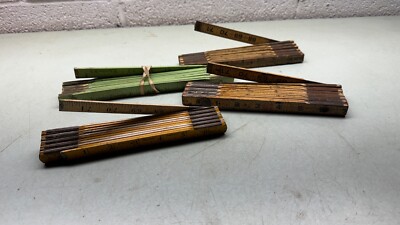 Wood Metal Folding Ruler Lot Red End Extensions LUFKIN GLOBEMASTER +