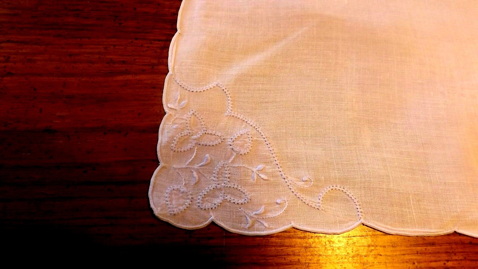VINTAGE Small-Medium Dresser Scarf-Awesome but 2 small holes--Blue stitching
