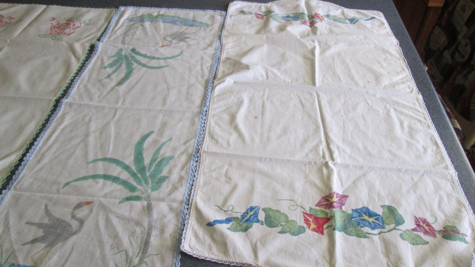 Vintage Linens Runner Textile Painted Mid Century 1950s
