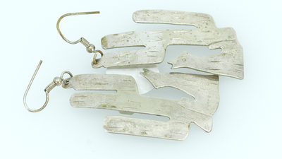 Vintage Mexican Silver-Tone Coyote & Cactus Silhouette Drop Earrings