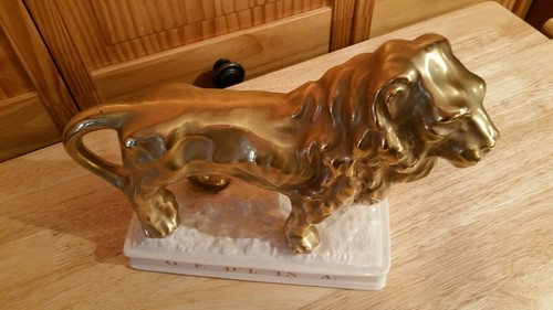 Vintage BARSOTTINI  GOLD LION Statue Figurine 1970 Limited Edition Wine Decanter