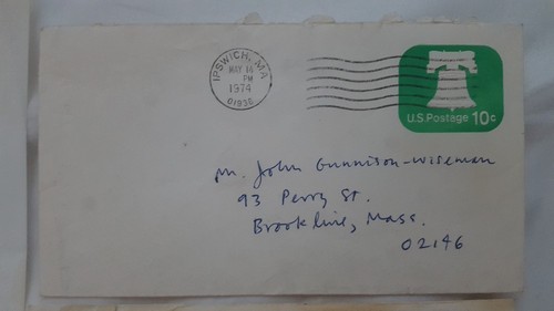 JOHN UPDIKE, GUNNISON - WISEMAN LOT, 2 TYPED LETTERS, POST CARD ENVELOPE ALL SIG