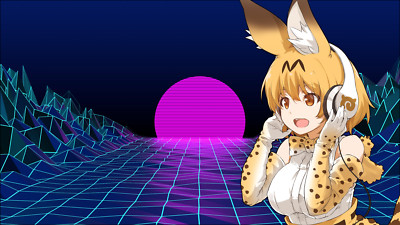 Anime kemono friends vaporwave music abstract cgi edit Playmat Gaming Mat Desk