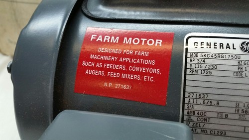 GE Farm Duty ELECTRIC Motor 3/4HP 1725 RPM 115/230V
