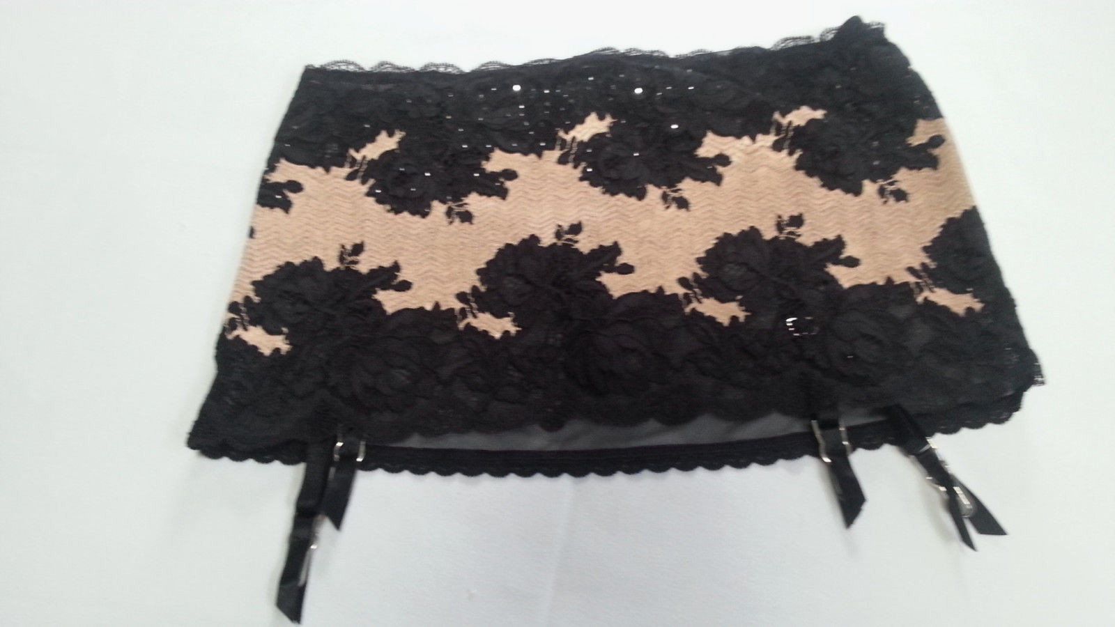 Victoria's Secret Garter Belt Black Lace Studs Rhinestones Sheer Roses Floral S