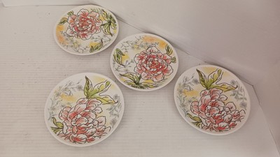 4 Fitz & Floyd Savannah Home Blooming Peony 8.25'' Lunch Salad Plates Mint
