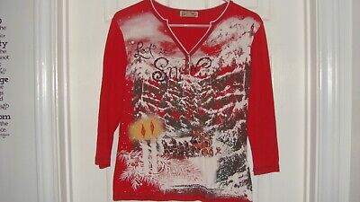 Womens Red Let it snow Top/Shirt Size S By Blue Canyon