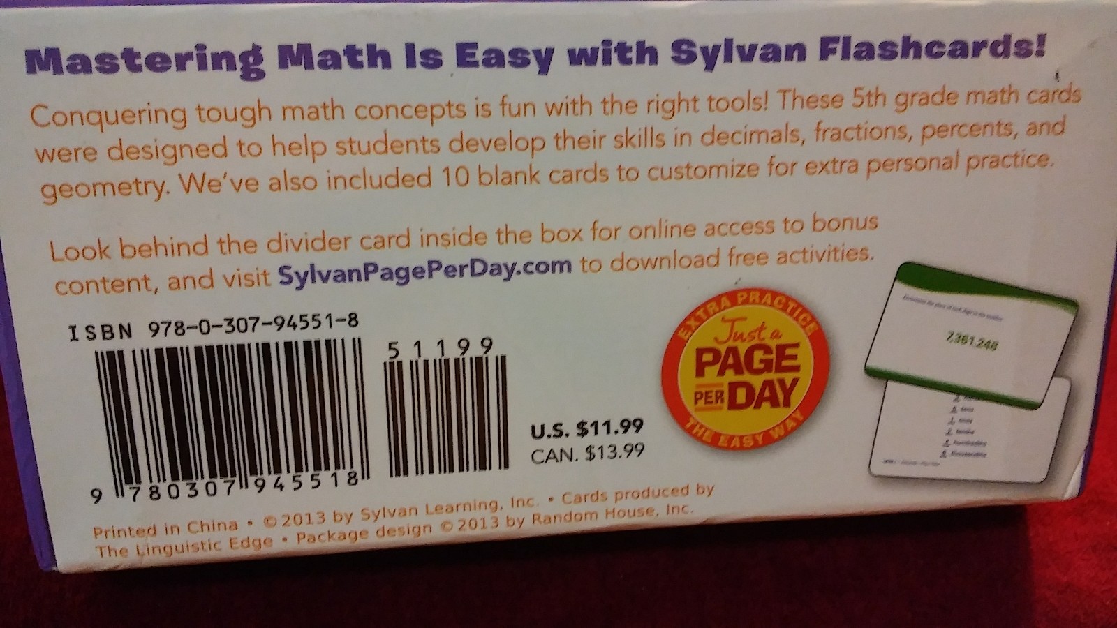 Sylvan Learning 5th grade math flash cards, 240 cards for improving math skills