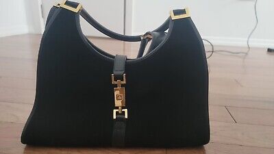 Heritage Vintage: Gucci Black Suede Bardot Bag with Gold Hardware and Leather 