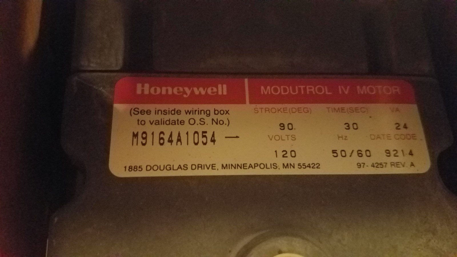 Honeywell M9164A 1054 Modutrol IV Motor