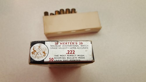 Herters 222 Rem with 10 fired brass cases Cartridge Box