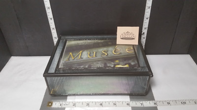 J DEVLIN Glass Art Trinket Box - Musee 4x6 Picture Frame Lid ; Lead Free w/Chain
