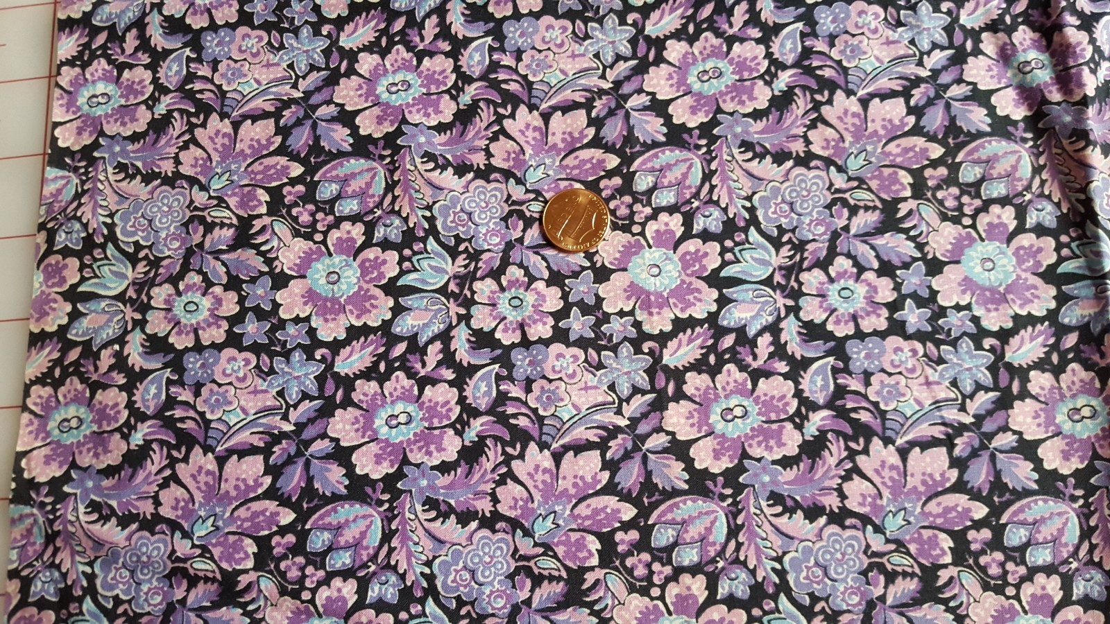 VTG Antique Cotton Fabric 30s Quilt Doll Black Purple Pink Blue Flowers