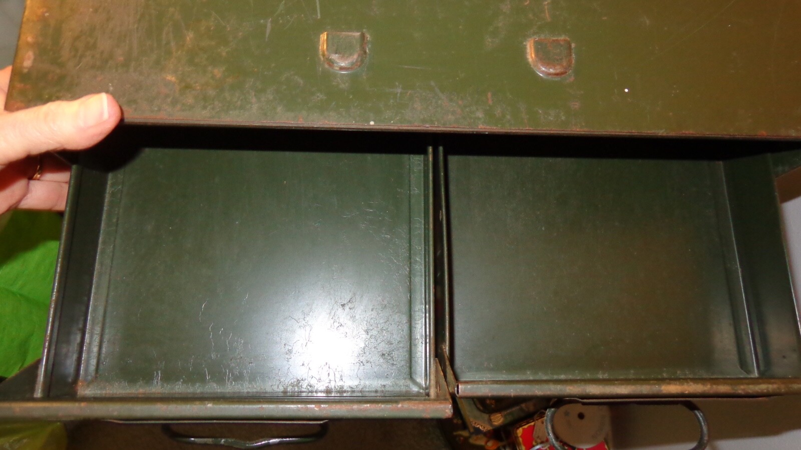 Vintage Safe-T- Stak Green Metal Single Draw Card File 24 x 16  x 4. Nice!!