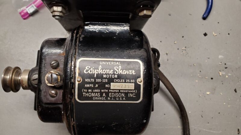 Vintage Thomas A Edison Ediphone Shaver Motor Working .9 Amp, No Cord