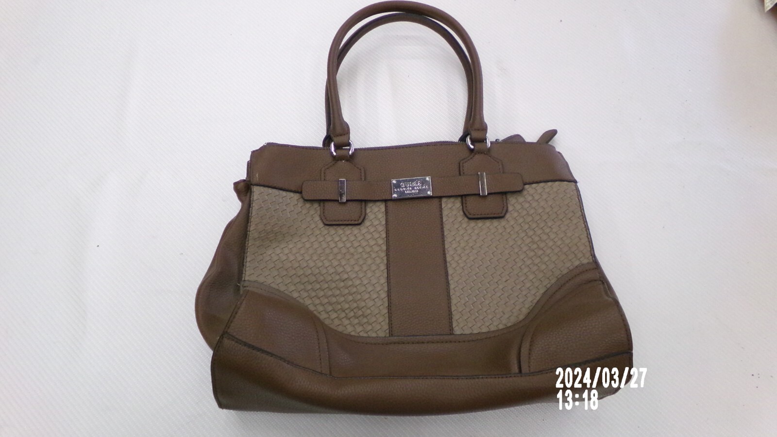 Guess Handbag Tote BLDG.03 LOT.02 Purse Brown Beige Faux