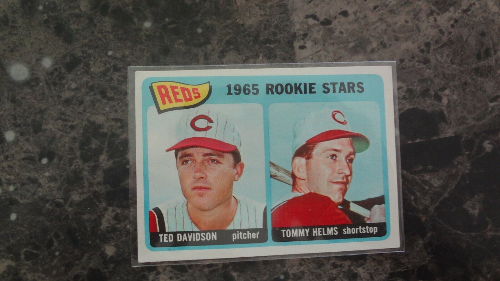 1965 TOPPS #243 REDS ROOKIE STARS TOMMY HELMS TED DAVIDSON BASEBALL CARD. rookie card picture