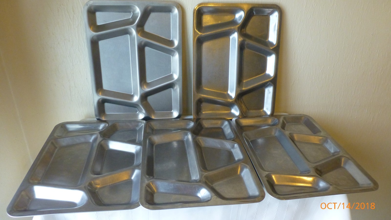 Vintage Steel Prison Military Cafeteria Heavy Duty Lunch Food Tray 1951 Set of 5