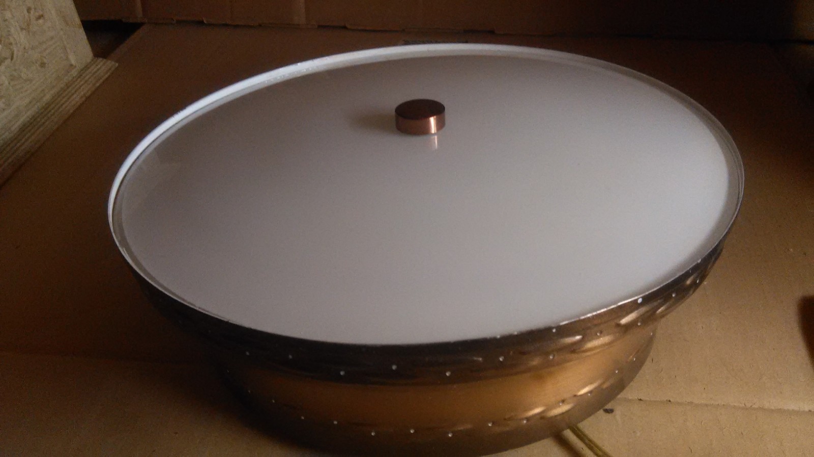 MIDCENTURY COLONIAL COPPER BARNISH ALUMINUM KITCHEN SURFACE MOUNT LIGHT FIXTURE