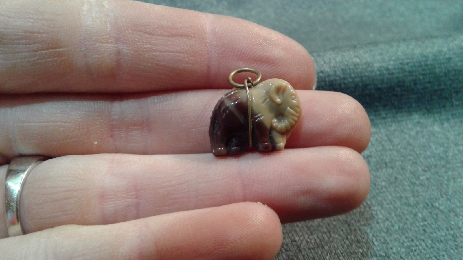 Rare Antique CZECH GLASS Brown Elephant Cracker jack Charm  Nice Condition!