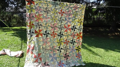 EARLY FABRICS  ANTIQUE QUILT TOP  CALICO FEEDSACK 74'' X  68''
