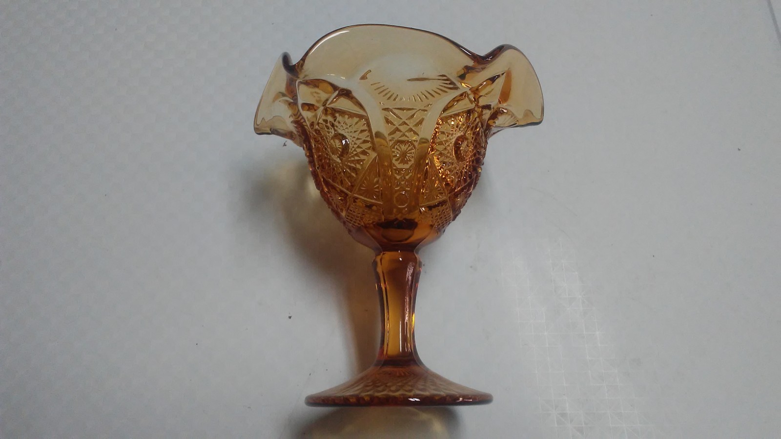 Depression glass Amber Pedestal Cut glass Serving Dish