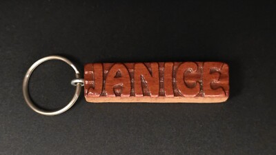 Keychain JANICE Personalized Custom Name Fob Wood Key Ring Unique Gift Idea
