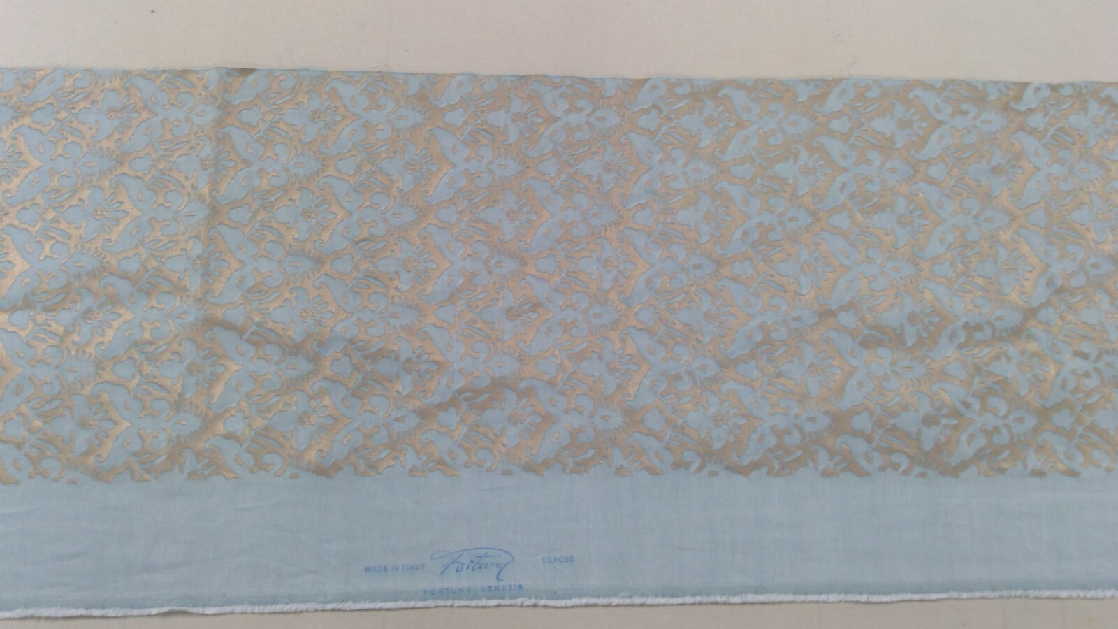 DESIGNER FABRIC - FORTUNY - DELFINO in Aquamarine & silvery gold texture