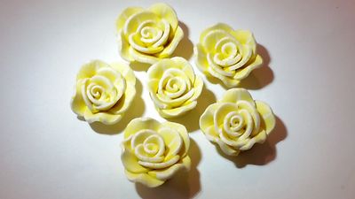 Fimo Clay Flower Beads White, Purple, OR Yellow Roses, OR Mixed Flowers DIY 