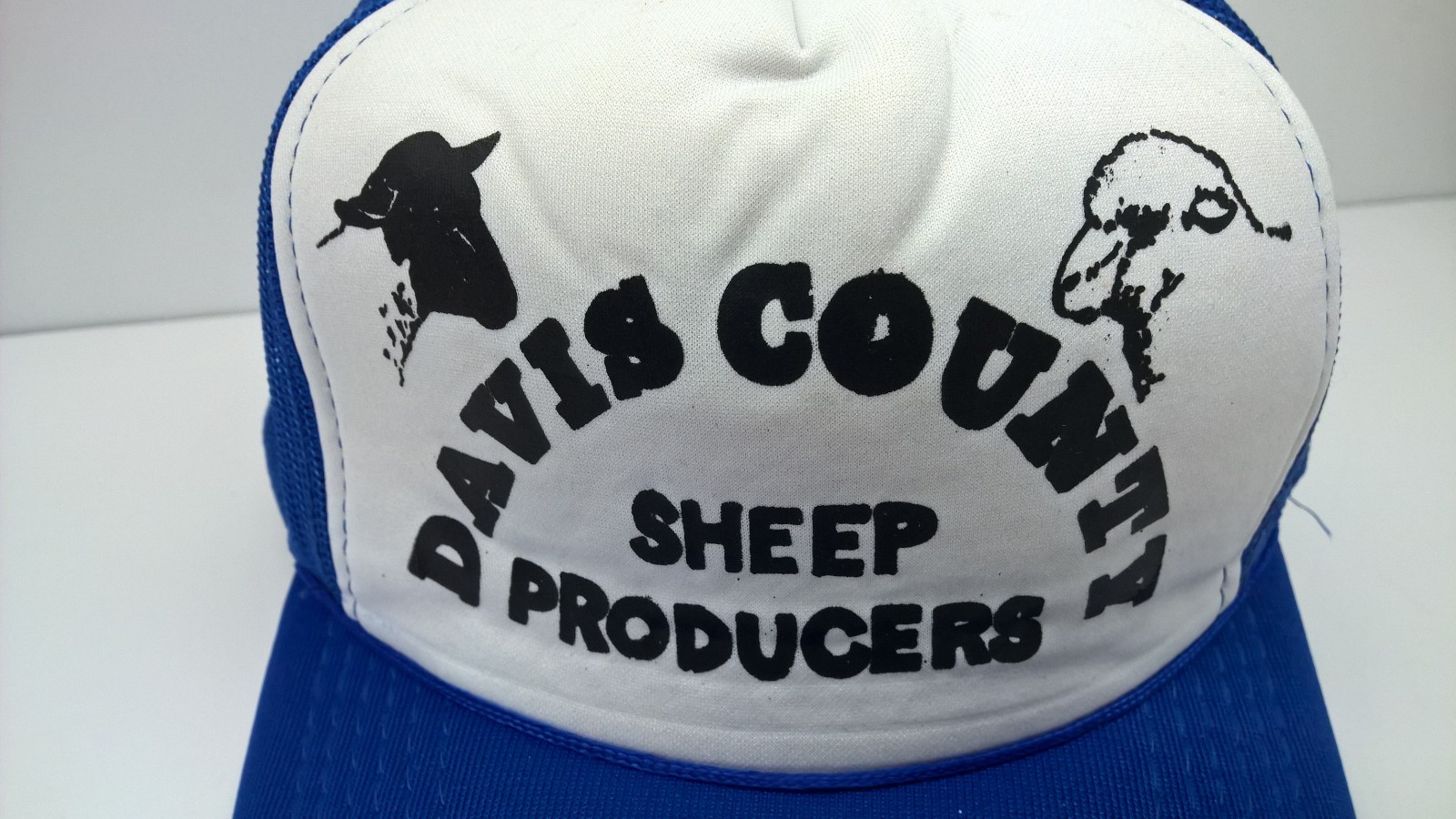 Vintage Davis County Sheep Producers Hat Cap Blue Mesh Snapback Livestock Iowa