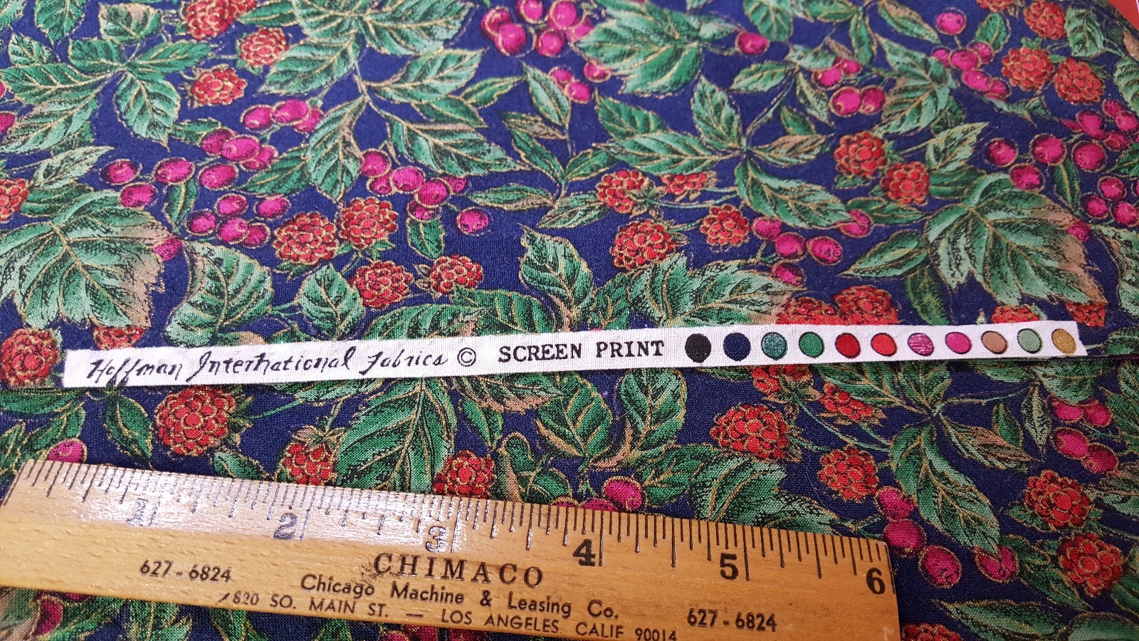 Cotton Fabric Berries Leaves Gold Accent Print Navy Winter Christmas BTY