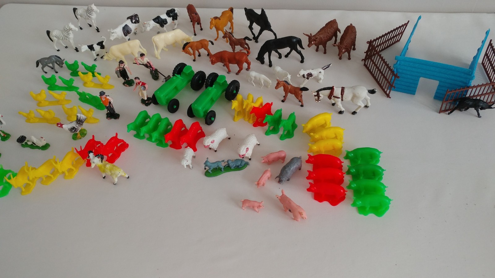 Vintage Plastic Farm Animals, Includes Attachable Fence, Building, and Tractors