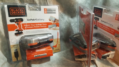 Three BLACK+DECKER BCB001K GoPak Cordless Battery + USB Charging Cable BCB001K