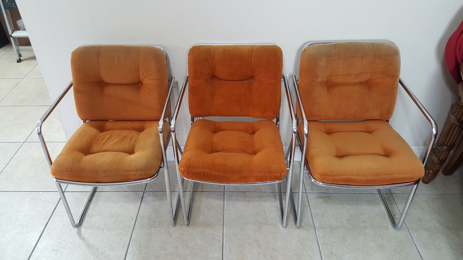 Vintage 1970s Mid Century Modern Chromed Chairs by ChromeCraft Corp.Set of 3