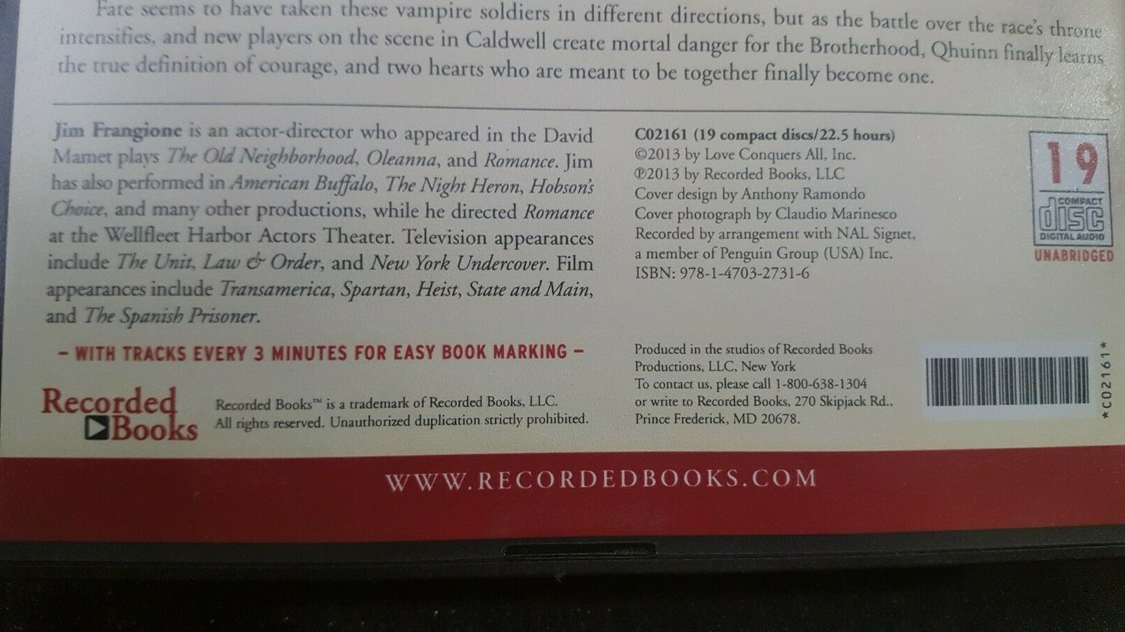 Recorded Books- Lover at Last By J.R. Ward a novel of black dagger...19 Disc Set